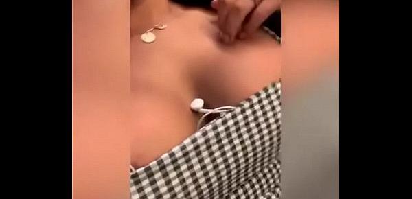  Latina in the train showing her boobs and playing with her self